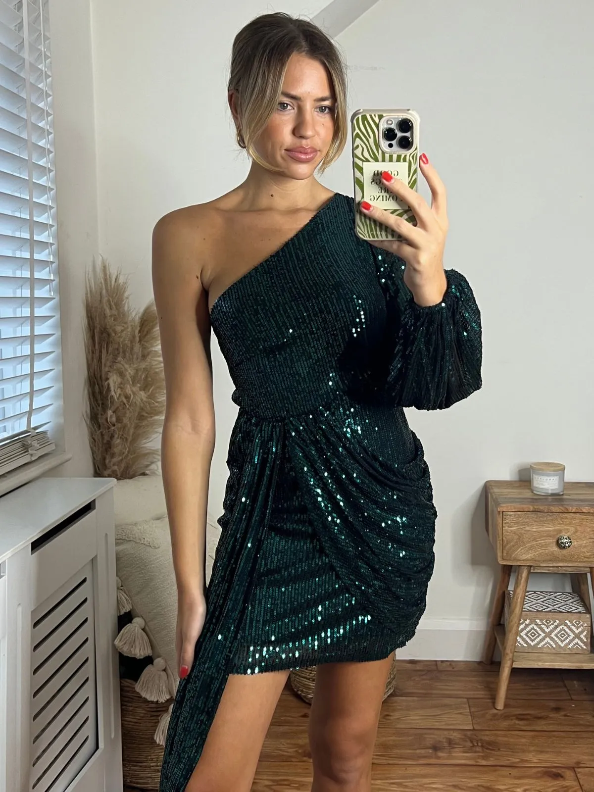 Adele One Shoulder Sequin dress / Green