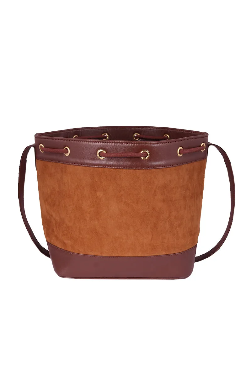 Brown Suede Bucket Bag (9.5"x14.7"x6.5")