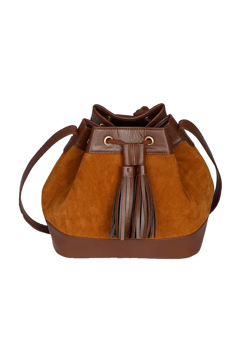 Brown Suede Bucket Bag (9.5"x14.7"x6.5")