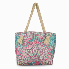 Exquisite Printed Pink Tote Bag with Pockets Inside