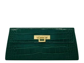 Fonteyn Clutch Orinoco 'Croc' Print Calf Leather Handbag - Dark Green