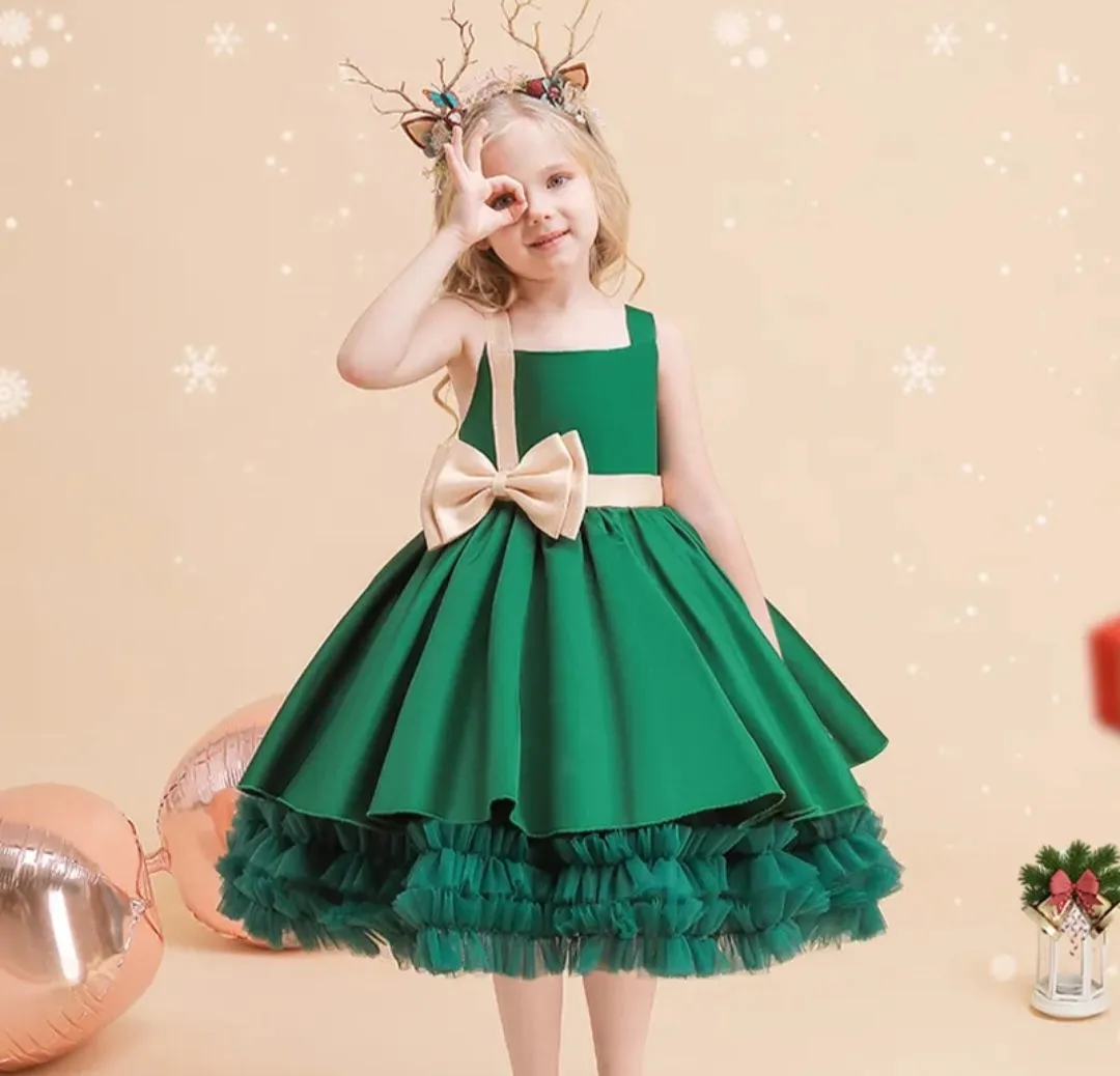 Forest Green Special Occasions Dress with Big Bow #1000323