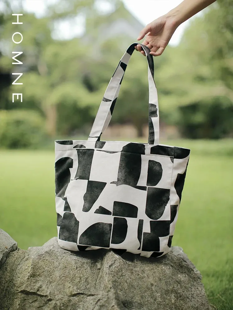 Geometric Print Canvas Shoulder Bag