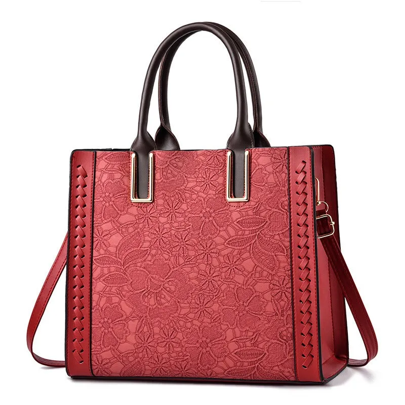 PU Leather Vintage Floral Pattern Shoulder Bag