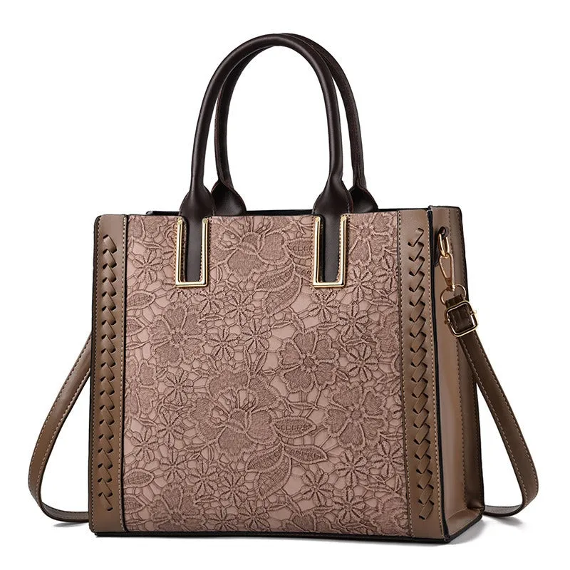 PU Leather Vintage Floral Pattern Shoulder Bag