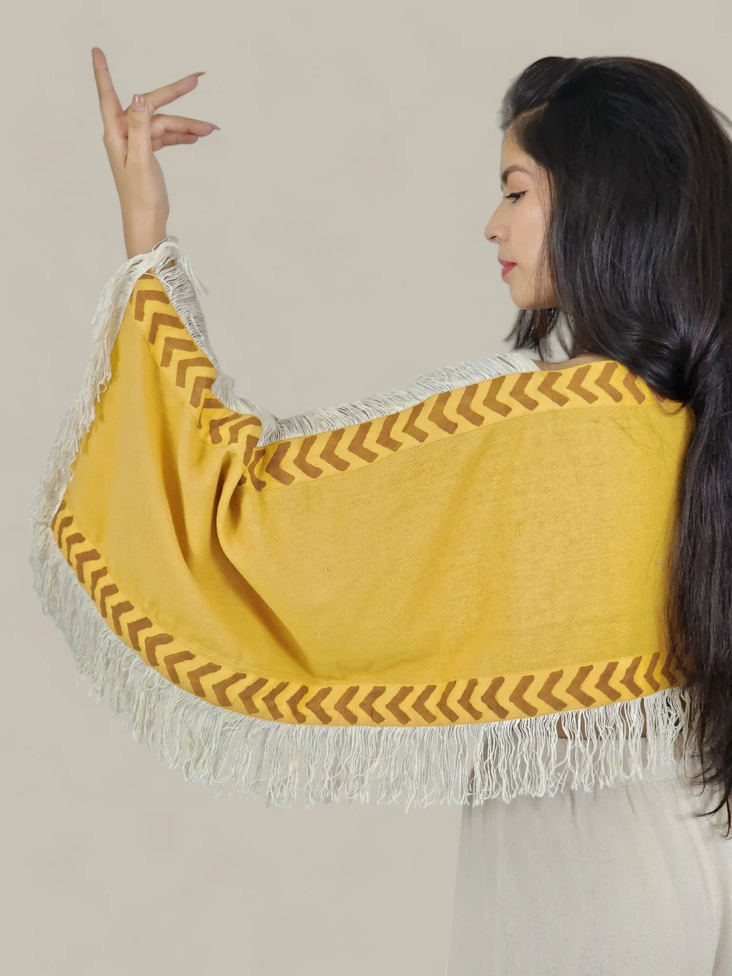 Turmeric Yellow Long Sleeve Crop Top with Fringe